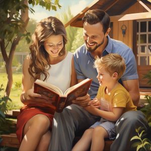 happy family read a book